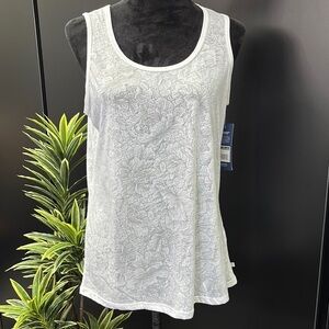 Marika Sheer White floral, sleeveless,scoop neck,soft comfy, athletic-casual